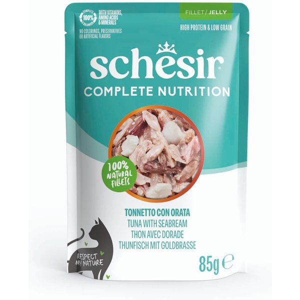 Voordeelpakket: 24x85g Schesir Complete Nutrition filet in gelei tonijn met zeebrasem nat kattenvoer