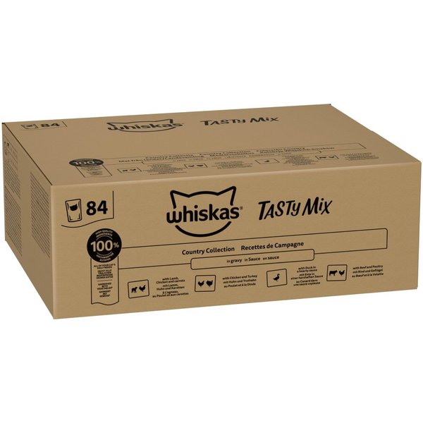84x85g Whiskas 1+ Adult Zakjes Country-collectie in Saus Natvoer voor katten