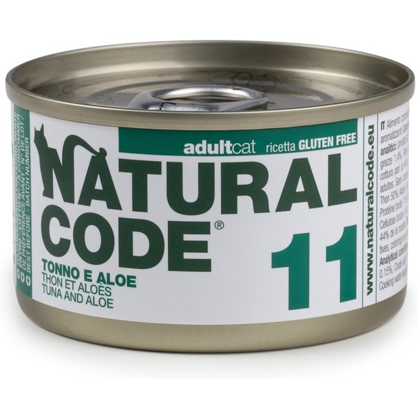 24x85g tonijn en aloë Natural Code Cooking Water Can natvoer voor katten
