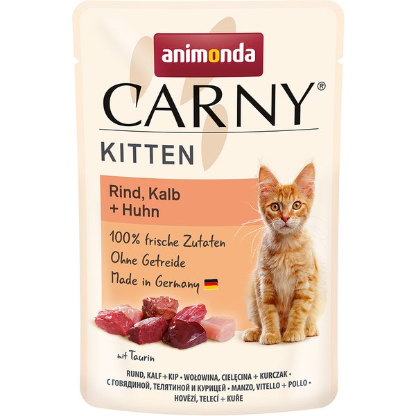 24x85g Kitten Maaltijdzakjes Rund, Kalf + Kip animonda Carny Kattenvoer
