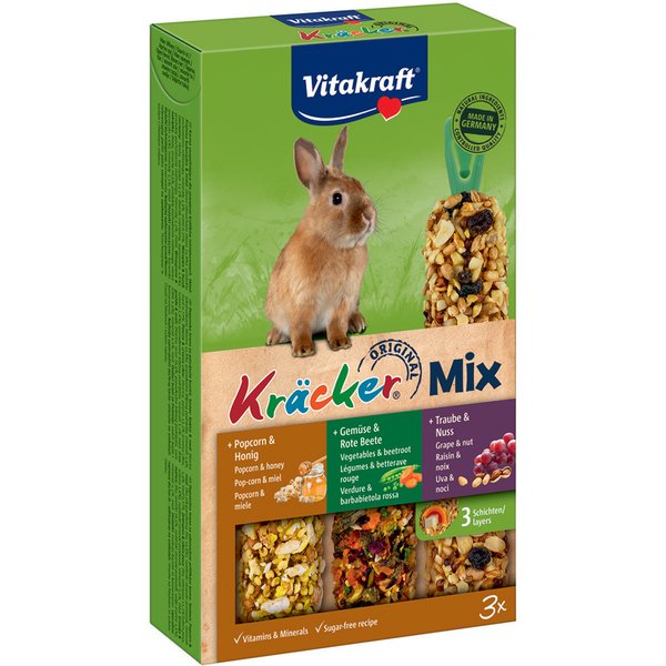 Vitakraft Dwergkonijnen-Biscuits Trio-Mix -3 x 3 Combi (Multi-Vitamine, Groente, Popcorn)