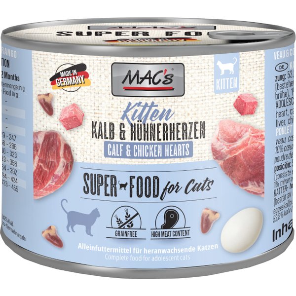 MAC's Cat Kitten 6 x 200 g - Kitten Vitela e coração de frango