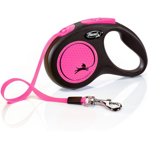 Trela extensível flexi New Neon rosa com cinta de 5 m - S: até 15 kg