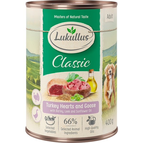 24x400g Combinatie VI: Kalkoenhartjes & Gans Lukullus Hondenvoer