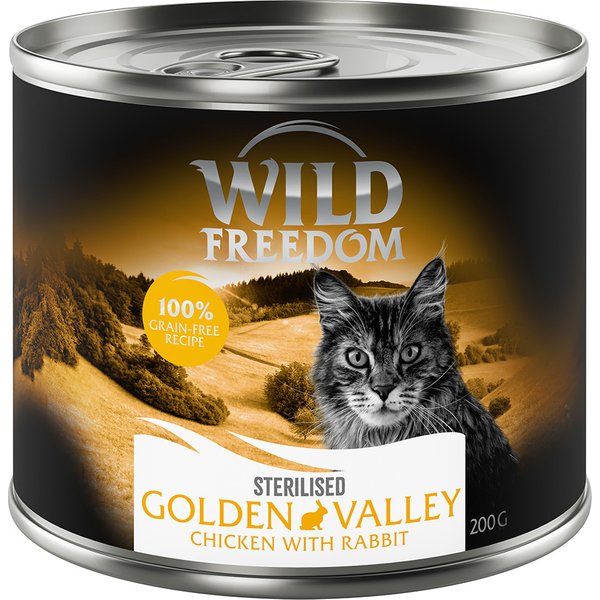 Wild Freedom Adult Sterilised 24 x 200 g - receta sin cereales - Golden Valley - Conejo y pollo