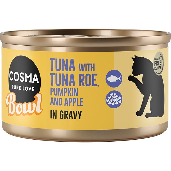 Cosma Bowl 24 x 80 g comida húmeda para gatos - Pack Ahorro - Atún con huevas de atún