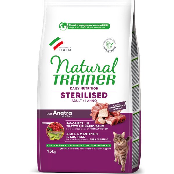 3kg Natural Trainer Kat Sterilised met eend droogvoer kat