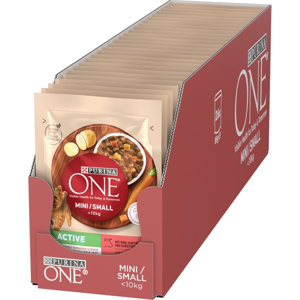 Purina ONE Mini Active vacuno y zanahorias - 26 x 85 g