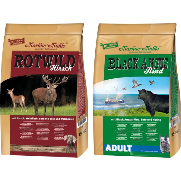 2x15kg Mix: Roodwild Hert & Black Angus Adult Markus Mühle Hondenvoer