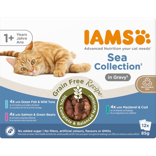 IAMS Advanced Nutrition 12 x 85 g comida húmida em promoção: 9 + 3 grátis! - Grain Free Sea Collection em molho