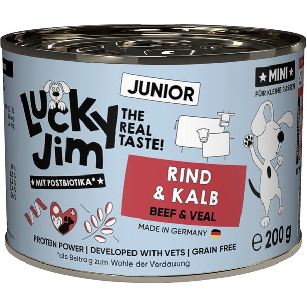 6x200g Lucky Jim MINI Junior Rundvlees & Kalf natvoer voor honden
