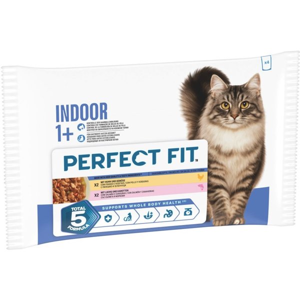 Perfect Fit Indoor 1+ - Pollo y salmón (52 x 85 g) - Pack ahorro