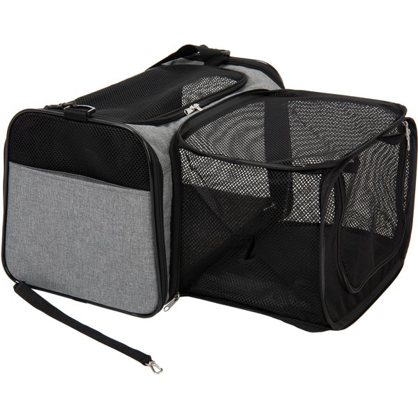 Transportadora com extensão lateral para gatos e cães de porte pequeno - C 45 cm x L 26 cm x A 28,5 cm - cinza