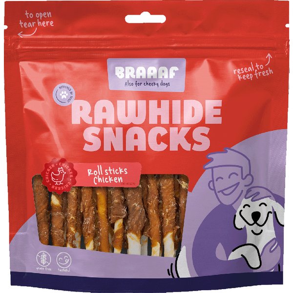 Braaaf palitos envoltos em frango para cães - 12,5 cm (30 unidades)