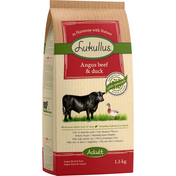 1.5kg Rund & Eend Lukullus Koudgeperst Droog Hondenvoer