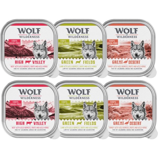 6x300g Adult Mix (Rund, Kalkoen & Lam) Wolf of Wilderness Hondenvoer
