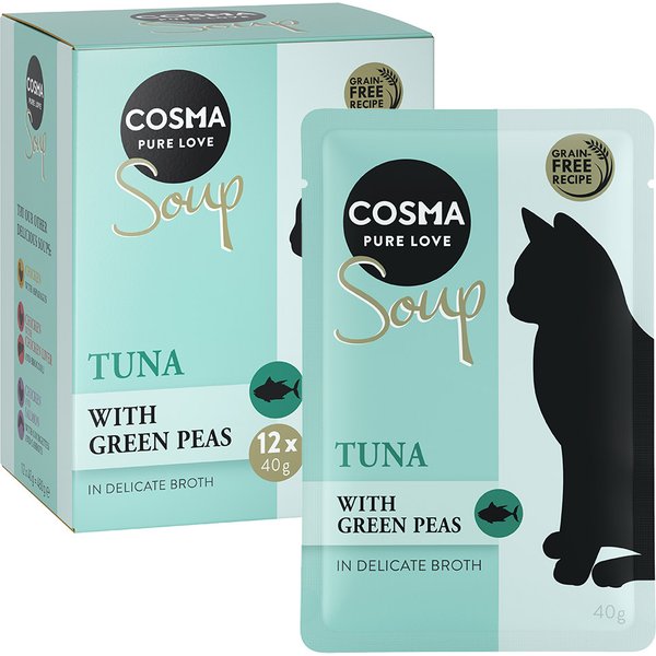 12x40g Soup Tonijn met Groene Erwten Cosma Kattenvoer
