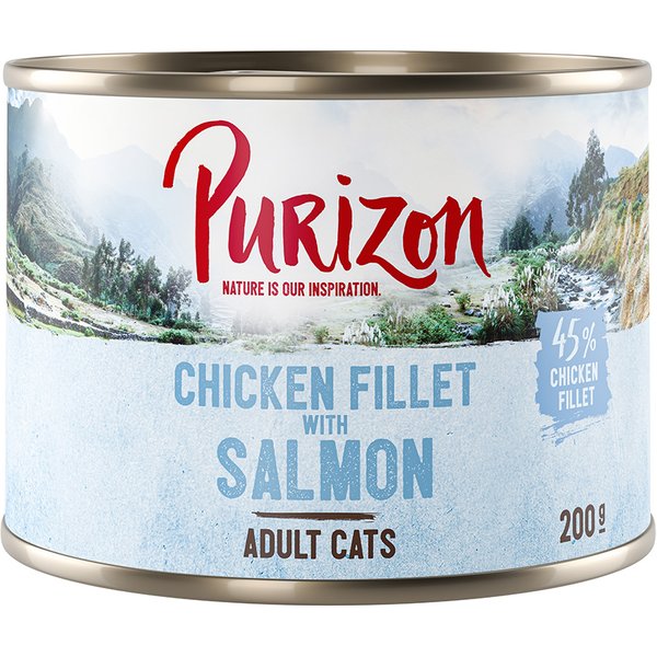 Purizon Adult 12 x 200 g para gatos, sem cereais - Pack económico - Filete de frango com salmão