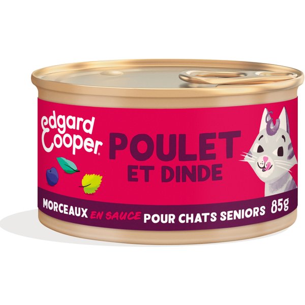 6x85g Edgard & Cooper Senior Brokken in graanvrije sauce kip, kalkoen - Kattenvoer