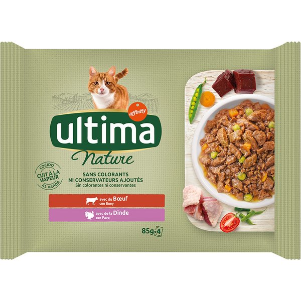 Ultima Cat Nature 12 x 85 g comida húmida para gatos - Vaca e peru