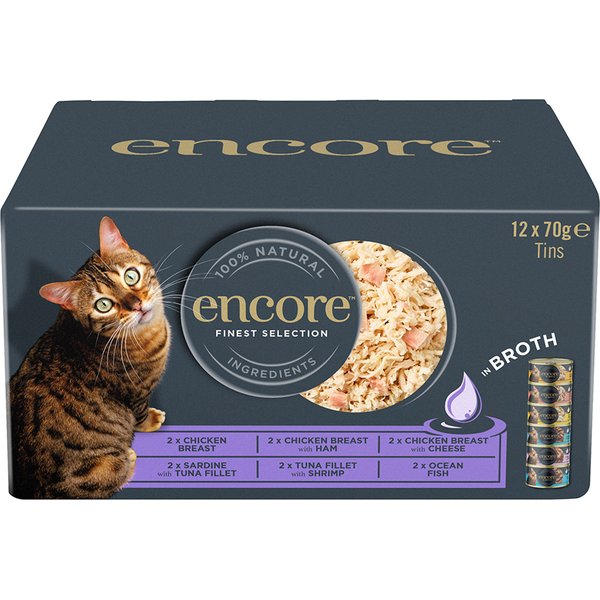 24x70g Encore blikje in bouillon Fijnste Selection Multipack natvoer voor katten