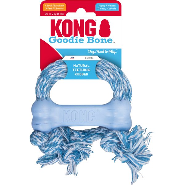 KONG Puppy Goodie Bone com corda brinquedo para cachorros - Tamanho XS: C 8,3 x L 2,8 x A 1,8 cm