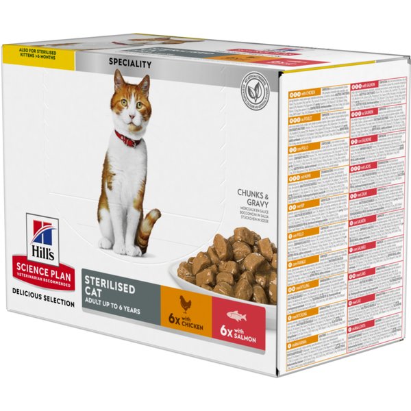 Hill's Science Plan Adult Sterilised - Pack misto: frango e salmão (12 x 85 g)
