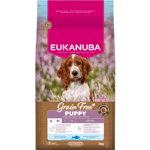 Eukanuba Grain Free Puppy Small & Medium Breed Peixe marinho - 3 kg