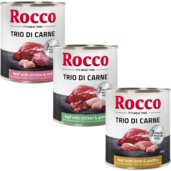 Rocco Classic Trio di Carne - 24 x 800 g Voordeelpak Hondenvoer - Voordeelpak 24 x 800 g Mix van 3 Soorten