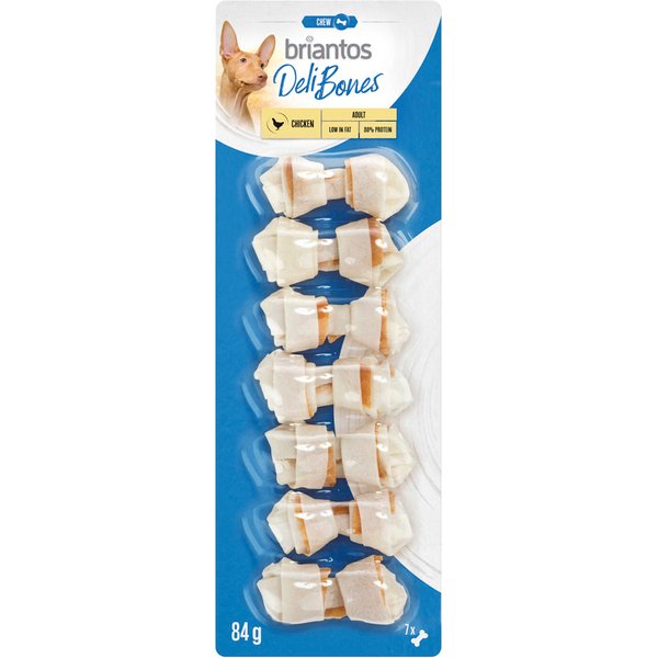 Briantos Deli Bones com frango e nó 7 x 5 cm snack para cães - Pack económico: 21 x 5 cm (252 g)