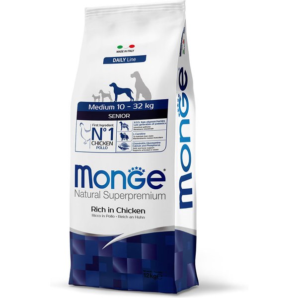 12kg Kip Medium Senior Monge Natural Superpremium droge honden
