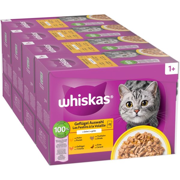 Megapack Whiskas 1+ años 48 x 85 g en bolsitas - Selección de aves en gelatina