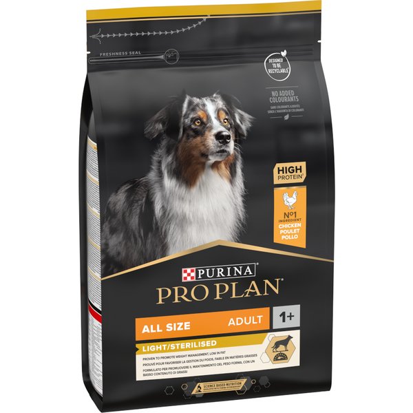 3kg All Size Adult Light/Sterilised Optiweight Kip & Rijst Pro Plan Hondenvoer