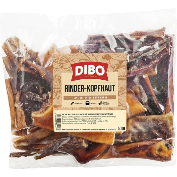 DIBO Couro cabeludo de vaca snack para cães - Pack económico: 2 x 500 g