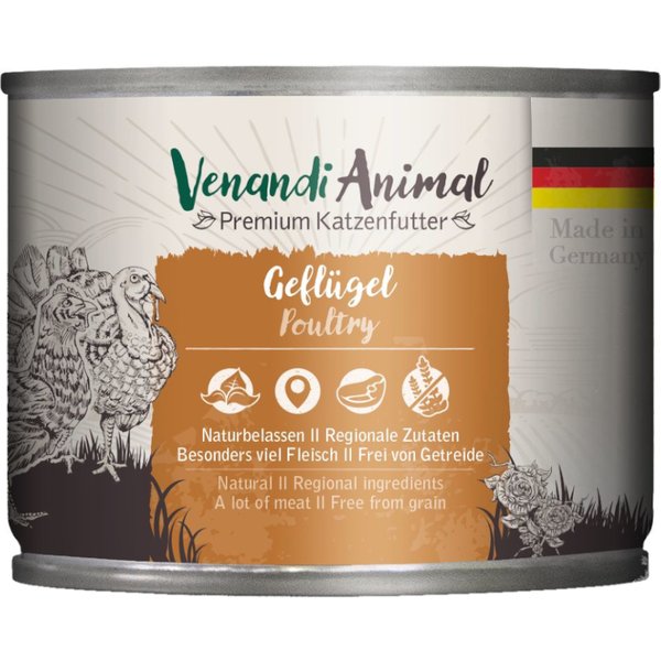Voordeelpakket: 24x200 g Gevogelte Mixpack Venandi Animal Monoproteïne Natvoer voor katten