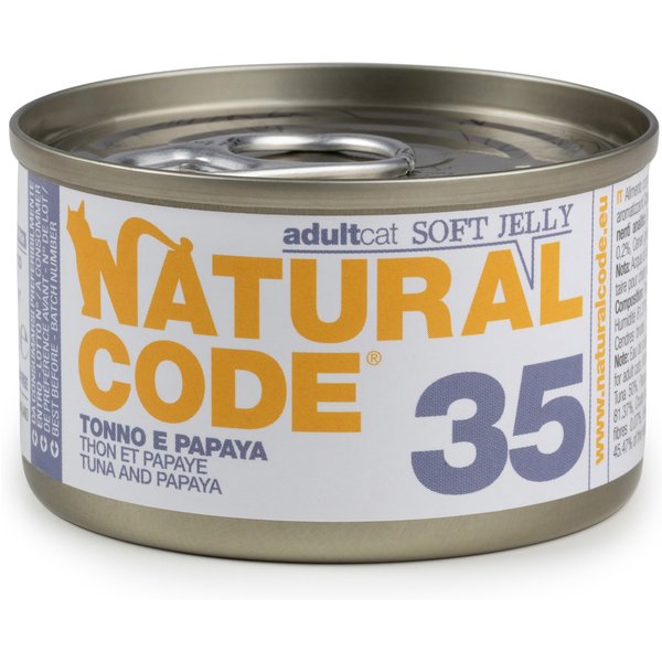 Voordeelpakket: 24x85g Natural Code Soft Jelly Can tonijn en papaja nat kattenvoer