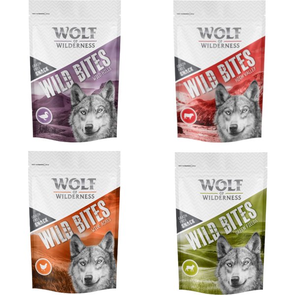 Wolf of Wilderness Wild Bites Snack - Pack de degustação - Mix 4 sabores: frango, pato, cordeiro, vaca (720 g)