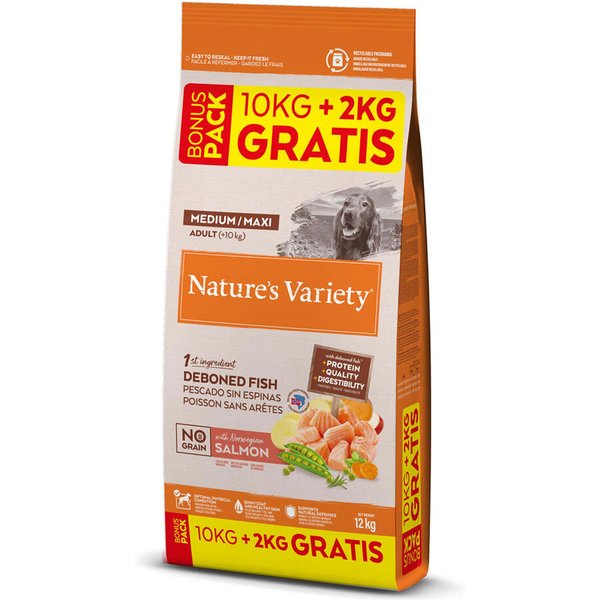 Nature's Variety 12 kg pienso para perros: 10 + 2 kg ¡gratis! - No Grain Adult Medium/Maxi salmón (10 + 2 kg ¡gratis!)