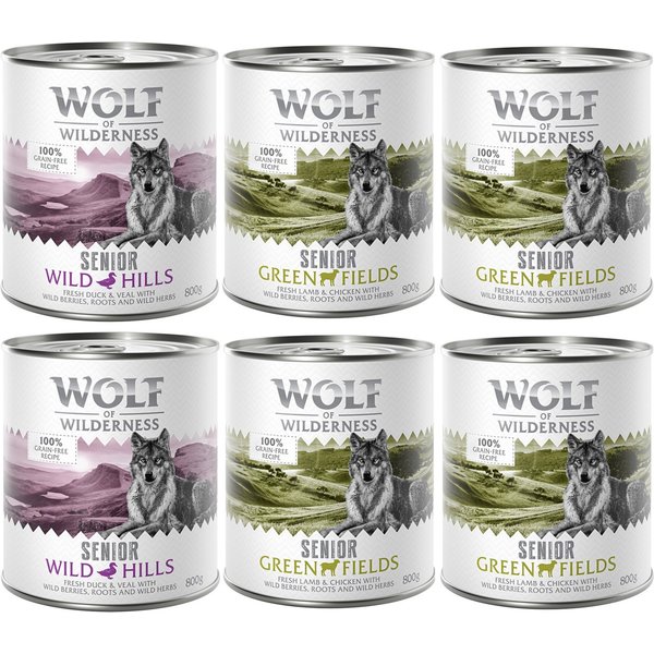 Wolf of Wilderness Senior 6 x 800 g - Mixpakket: Lam & Kip, Eend & Kalf