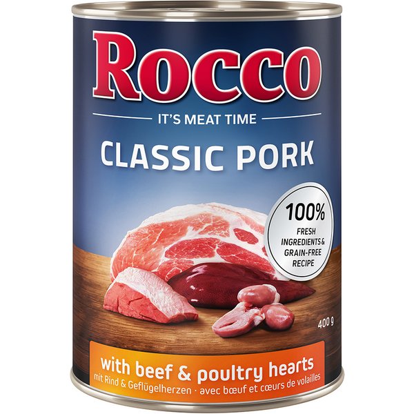 Rocco Classic Pork 6 x 400g Hondenvoer Rund & Gevogelteharten