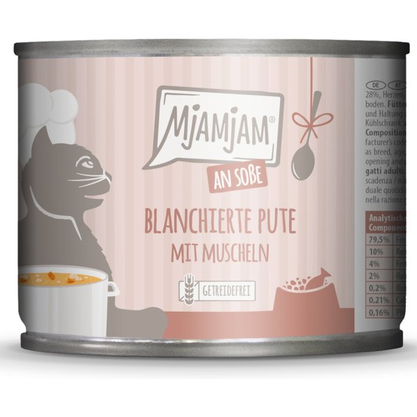 6x185g MjAMjAM op jus geblancheerde kalkoen met mosselen kattenvoer nat