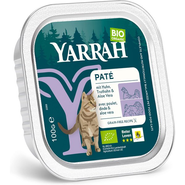 Yarrah Bio 48 x 100 g - Pack económico - Patê: frango e peru biológicos com aloé vera biológico