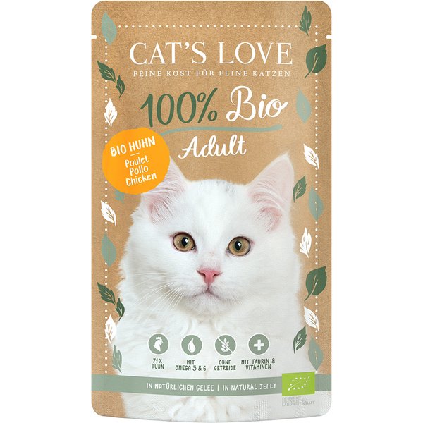 Cat's Love Bio 6 x 100 g comida húmida biológica para gatos - Frango Bio