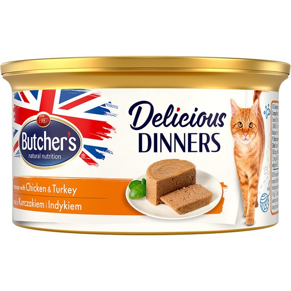 48x 85g Butcher's Delicious Dinners Kat Kip & kalkoen Natvoer