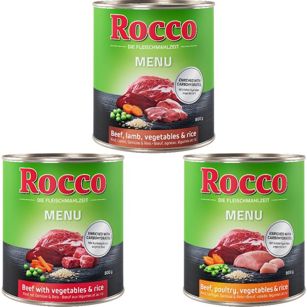 Rocco Classic, Menu, Sensitive o Junior 6 x 800 g - Pack de prueba - Menú