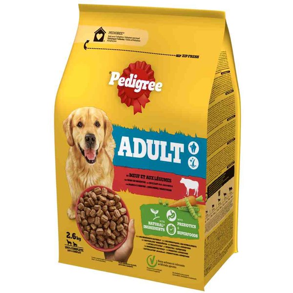 3x 2,6kg Pedigree Medium Adult met rund droogvoer voor honden