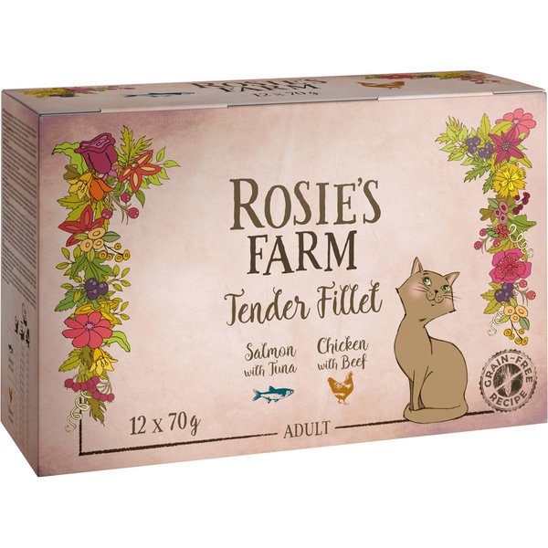 12x70g Rosie's Farm Tender Filet Mix (2 soorten) nat kattenvoer