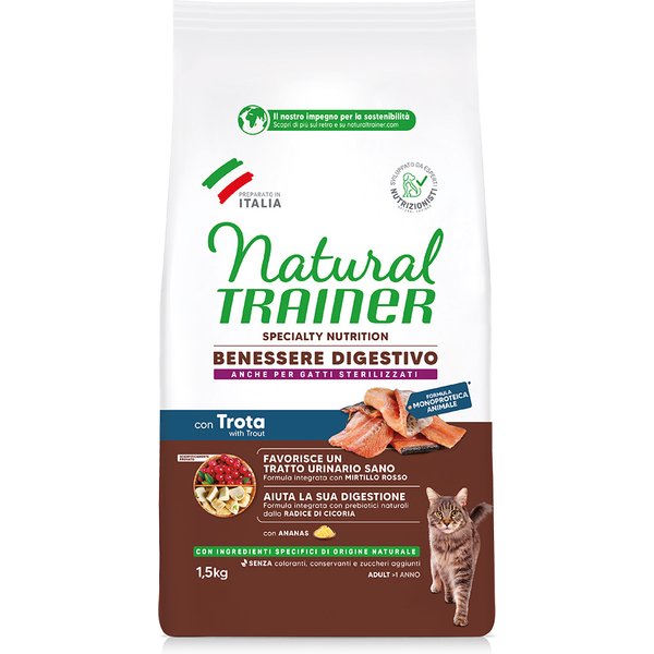 Natural Trainer Sensitive Graanvrij met Forel Brokken voor Katten - 1,5 kg