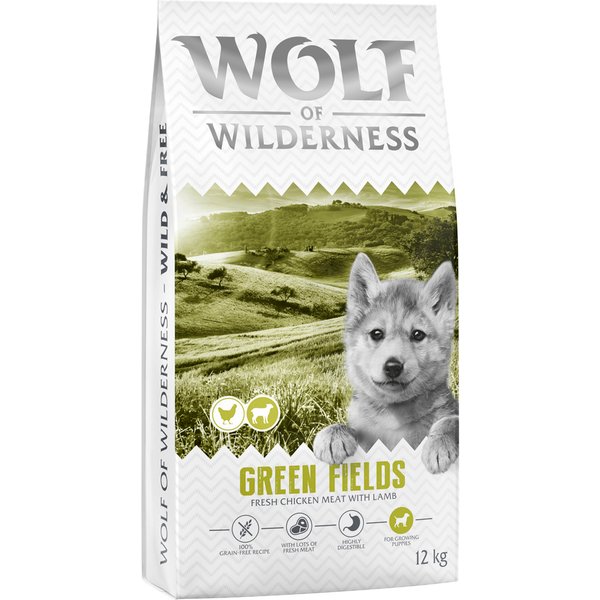 Wolf of Wilderness Junior Green Fields com cordeiro - sem cereais - 12 kg: nova receita