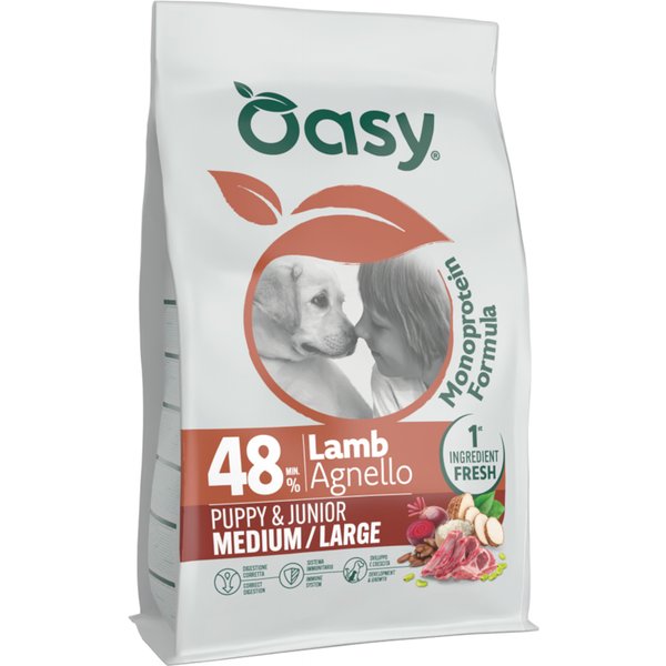 Oasy Puppy & Junior Medium/Large Hondenbrokken met Lam - 10 kg